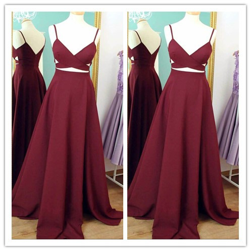 Burgundy Prom Dresses,simple Evening Dress,spaghetti Straps Evening Dress,wine Red Formal Dress,backless Party Gowns