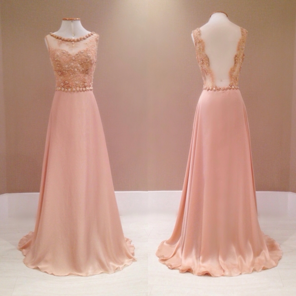 2017 New Style Prom Dress Blush Pink Chiffon Evening Gowns