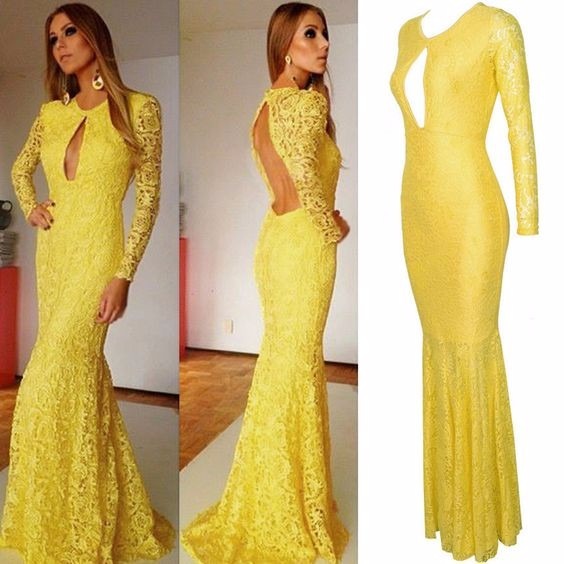 Yellow Prom Dresses,charming Evening Dress,yellow Prom Gowns,lace Prom Dresses, Prom Gowns,yellow Evening Gown,backless Party Dresses