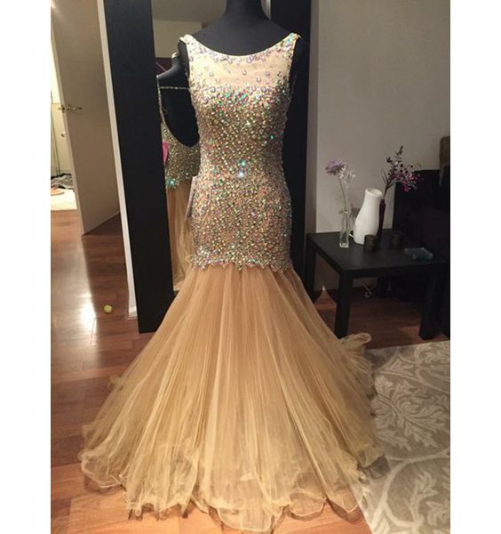 Prom Dress,golden Slim Long Prom Dress,sexy Mermaid Beading Long Prom Dresses,fashion Backless Evening Dresses