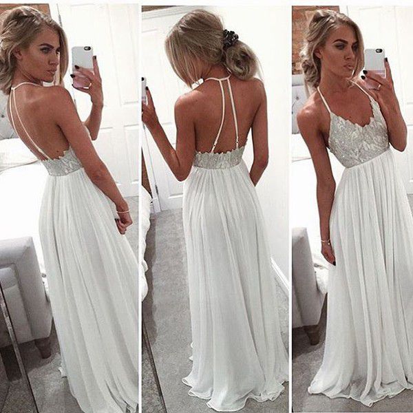 White Long Prom Dress,backless Long Formal Gown,evening Dress