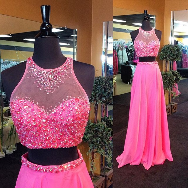 Two Pieces Prom Dress,sequins Prom Dress,chiffon Prom Dress,fashion Prom Dress,sexy Party Dress, Style Evening Dress