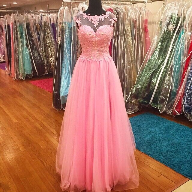 Pink Prom Dress,lace Prom Dress,illusion Prom Dress,fashion Prom Dress,sexy Party Dress, Style Evening Dress