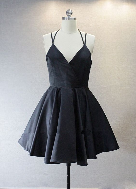 Spaghetti Prom Dress,black Prom Dress,mini Prom Dress,fashion Homecomig Dress,sexy Party Dress, Style Evening Dress