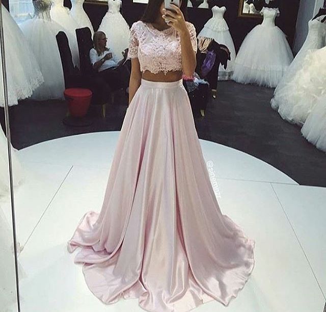 Two Pieces Prom Dress,a Line Prom Dress,lace Prom Dress,fashion Prom Dress,sexy Party Dress, Style Evening Dress