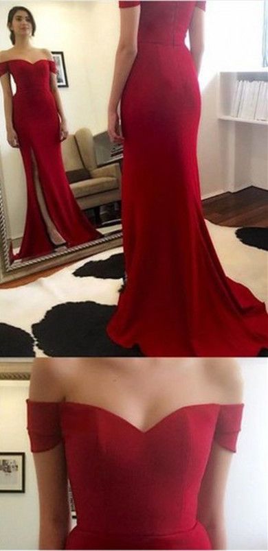 Off The Shoulder Prom Dress,mermaid Prom Dress,red Split Prom Dress,fashion Prom Dress,sexy Party Dress, 2017 Evening Dress
