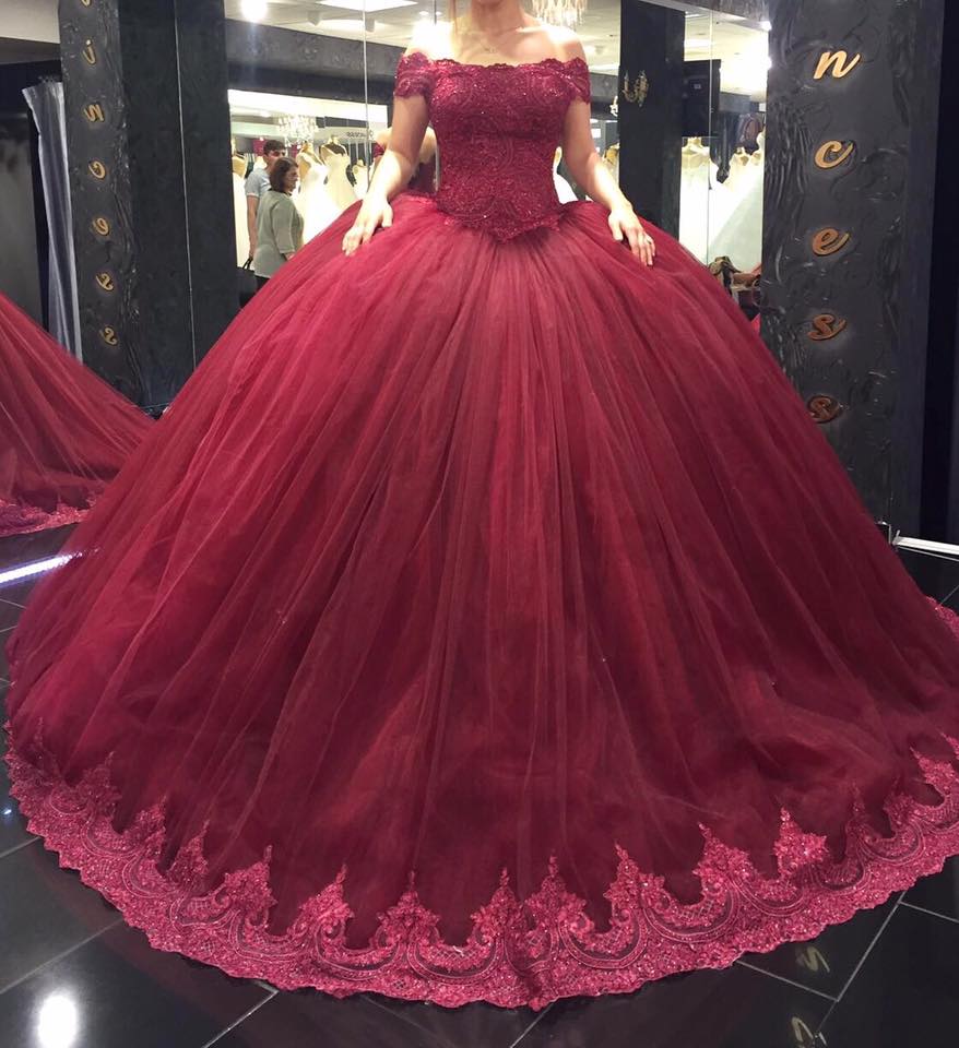 Prom Dress,modest Prom Dress,lace Sweetheart Pleated Tulle Ball Gowns Wedding Dress 2017 Burgundy Bridal Gowns