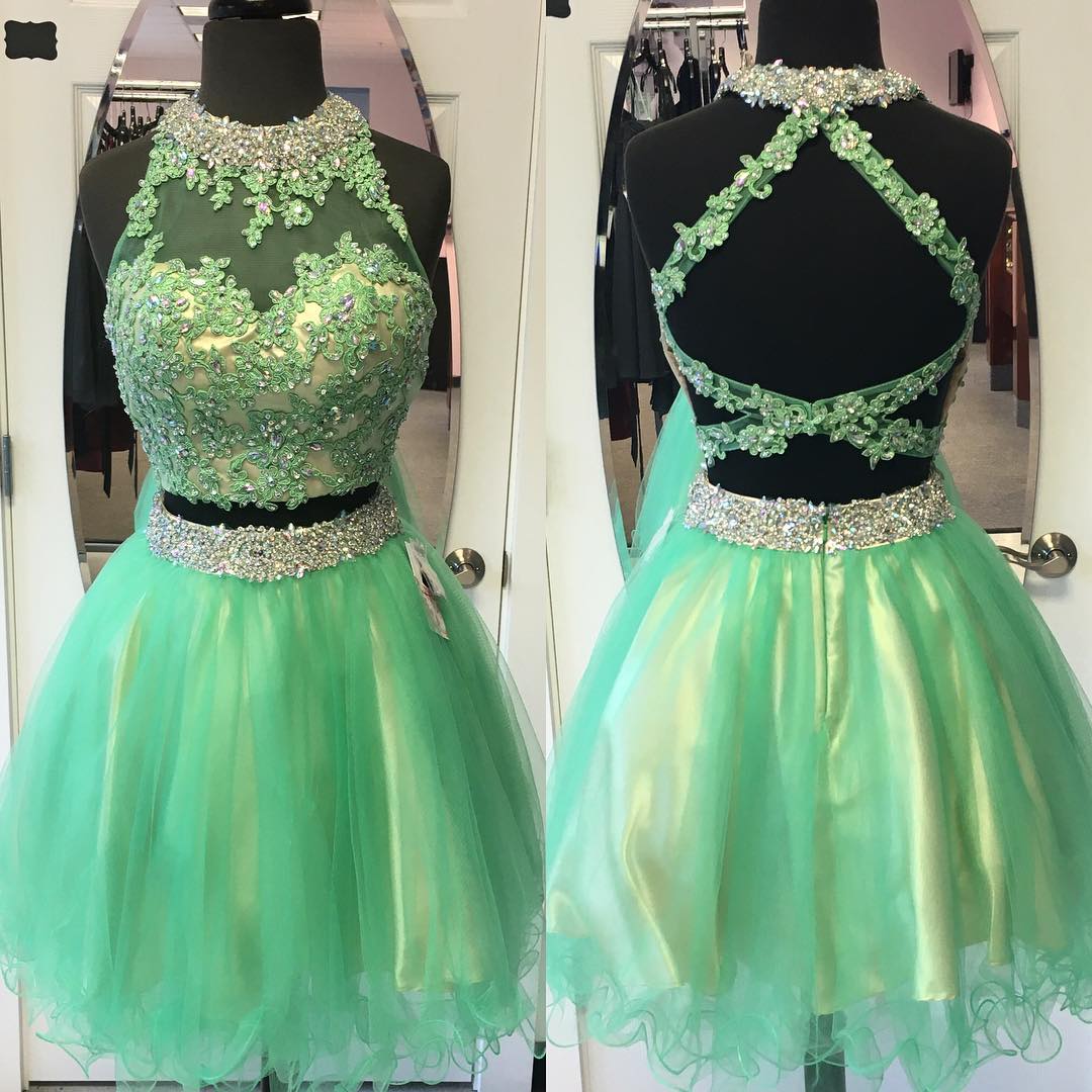 Homecoming Dresses,two Piece Homecoming Dresses,short Prom Dresses,semi Formal Dress,green Cocktail Dress