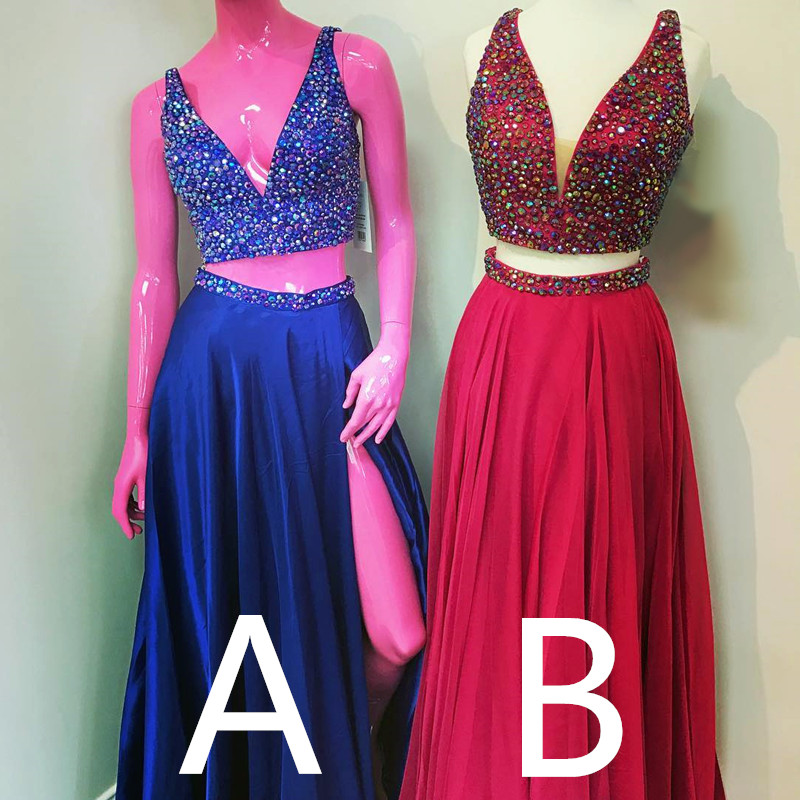 Prom Dress,modest Prom Dress,two Piece Prom Dresses,satin Prom Gowns,prom Dresses 2017,sexy Long Party Dresses,crystal Beaded Dress