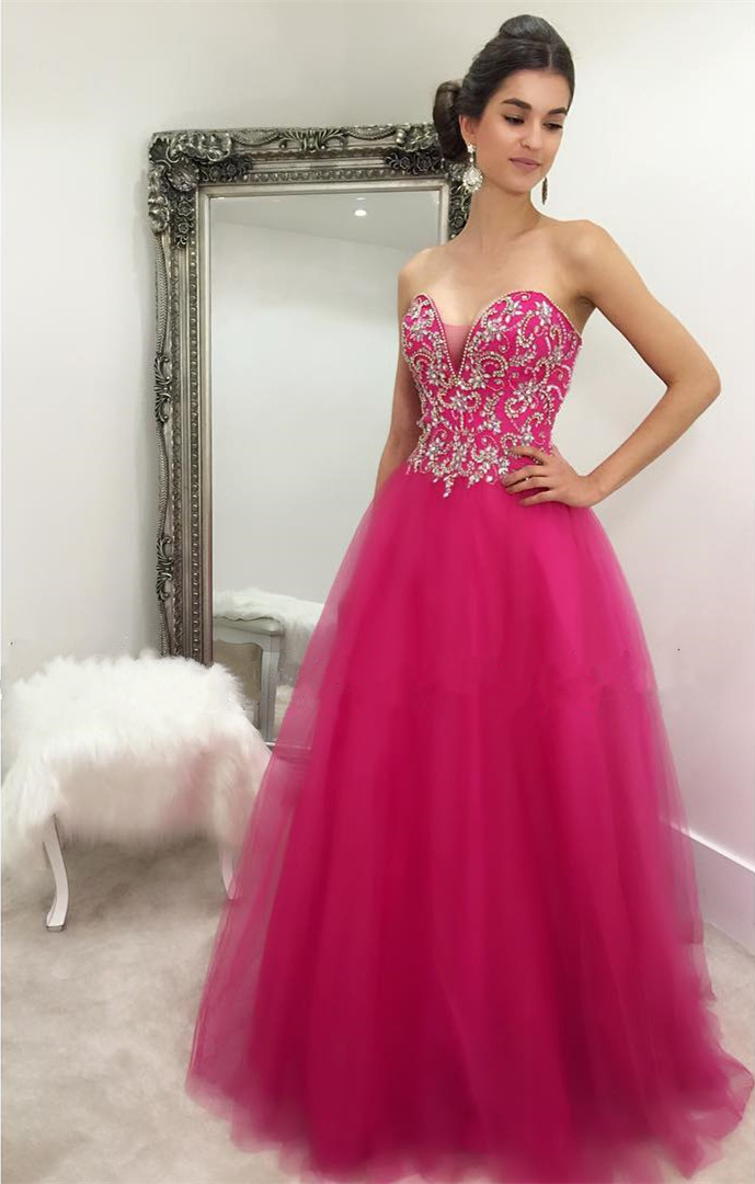 Prom Dress,modest Prom Dress,crystal Beaded Sweetheart Long Fuchsia Ball Gowns Prom Dresses 2017 Quinceanera Gowns