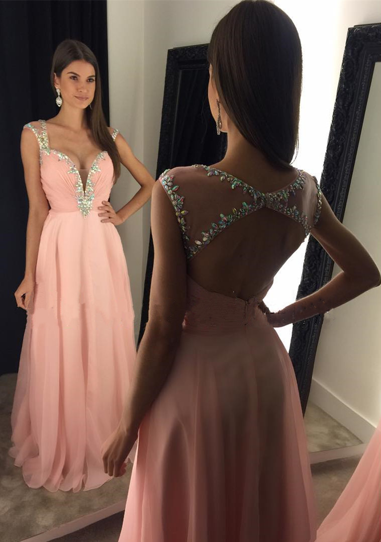 Prom Dress,modest Prom Dress,stunning Beaded Straps Sweetheart Open Back Long Chiffon Prom Dresses 2017