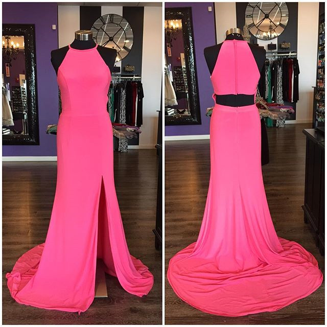 Prom Dress,modest Prom Dress,long Jersey Coral Pink Mermaid Prom Dresses With Slit 2017 Sexy