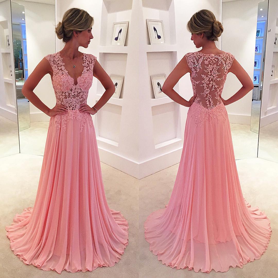 New Arrival Prom Dress,Modest Prom Dress, lace appliques,long prom dress 2017,chiffon prom gowns