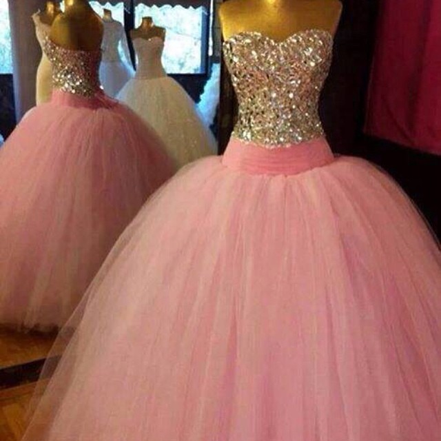 Prom Dress,modest Prom Dress,crystal Beaded Sweetheart Pink Organza Ball Gowns Prom Dress 2017