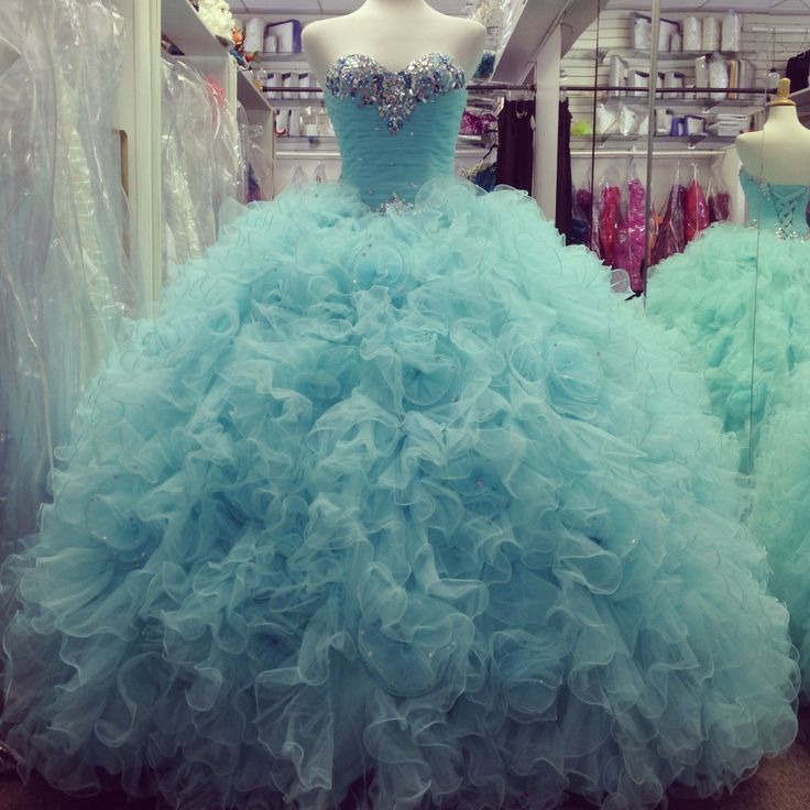 Prom Dress,modest Prom Dress,gorgeous Beaded Sweetheart Organza Ruffles Ice Blue Quinceanera Dresses Ball Gowns 2017