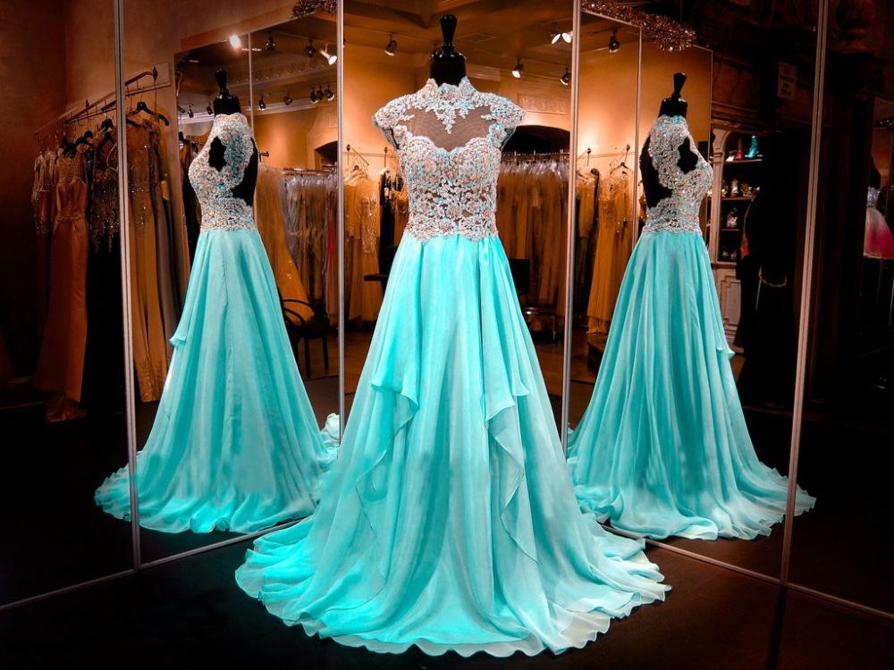 Prom Dress,modest Prom Dress,glamorous Long Lace 2017 Evening Dresses Appliques Blue Prom Dress