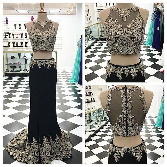 Long Two Pieces Prom Dress, Mermaid Prom Dresses, 2016 Formal Evening Gown, Applique Prom Dress,charming Evening Gown
