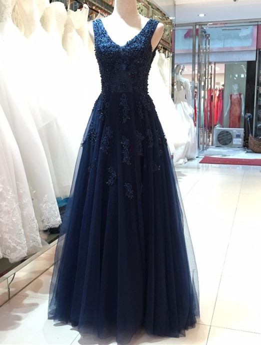 Elegant Navy Blue Tulle Backless Floor Length Prom Dresses, Party Gowns, Evening Dresses, Navy Blue on Luulla Elegant Navy Blue Tulle Backless Floor Length Prom Dresses, Party Gowns, Evening Dresses, Navy Blue on Luulla