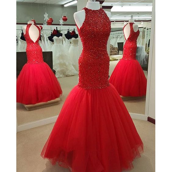 Pretty Red Prom Dresses,sparkle Evening Dresses,open Back Prom Dresses,sleeveless Prom Gowns,lace Prom Dresses,beading Prom Dresses,classy Prom