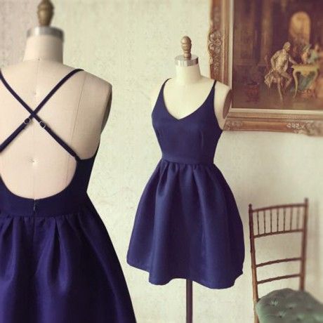 Simple Short Homecoming Dresses,A-line Homecoming Dresses,Navy Blue Homecoming Dresses,Sleeveless Homecoming Dresses,Backless Homecoming Dresses