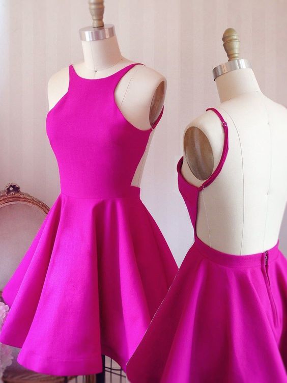 Simple Short Homecoming Dresses,a-line Homecoming Dresses, Pink Homecoming Dresses,backless Homecoming Dress