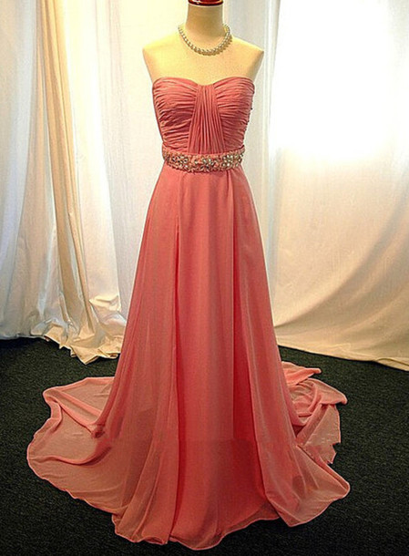 Simple Charming Chiffon A Line Sweep Train Formal Prom Dress With Beading,long Prom Gowns,evening Dress