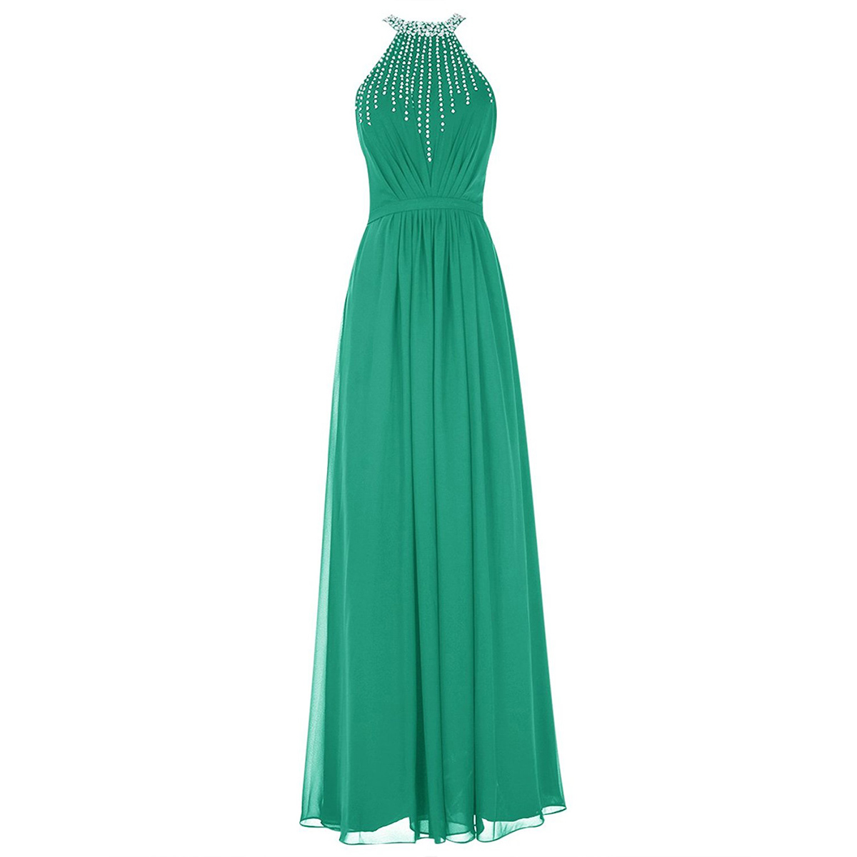 Light Green Crystal Beaded Jewel Neck Prom Dress, Sexy Open Back Long Prom Dress, Elegant Sequins Sheath Chiffon Prom Dress