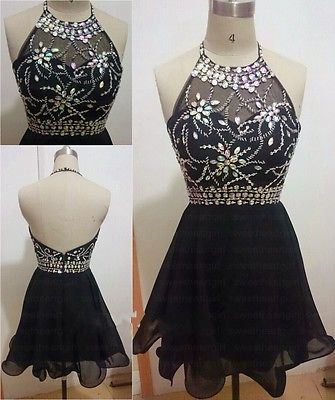 Charming Homecoming Dress, Beading Homecoming Dress, Halter Prom Dress, Black Prom Dress, Party Dress For Girls