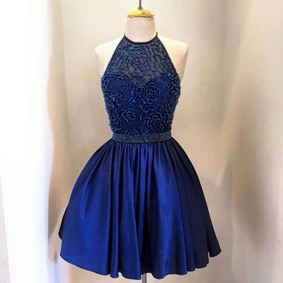 Charming Homecoming Dress, Beading Homecoming Dress, Blue Prom Dress, Halter Short Prom Dress, Party Dress For Girls