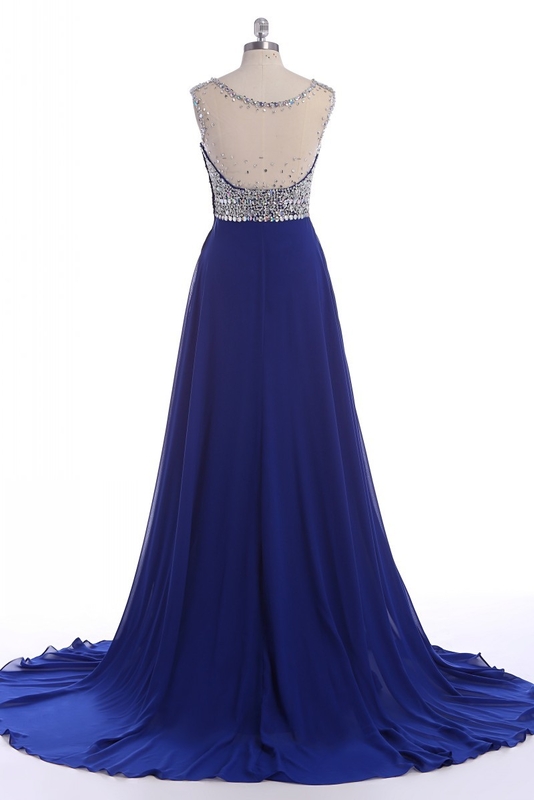 Sleeveless Blue Prom Dress,beading Prom Dresses,long Evening Dress on ...
