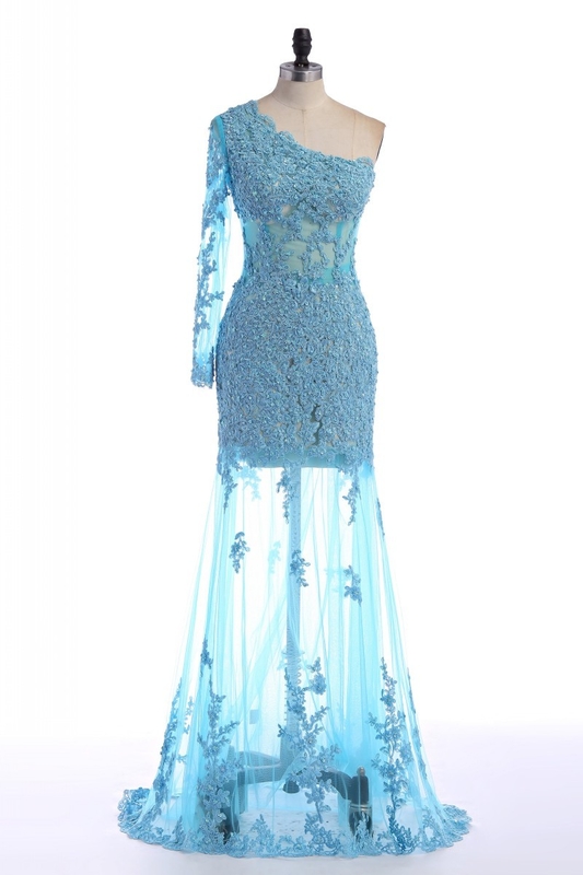 One Shoulder Prom Dress,Blue Prom Dresses,Long Evening Dress on Luulla