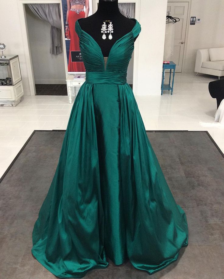 Green Prom Dress,Satin Prom Dresses,Long Evening Dress