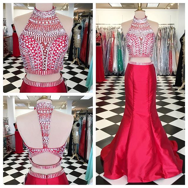 strapless open back dress Strapless Red Sequin Mermaid Long Prom Dress with Slit  Dressesforparty