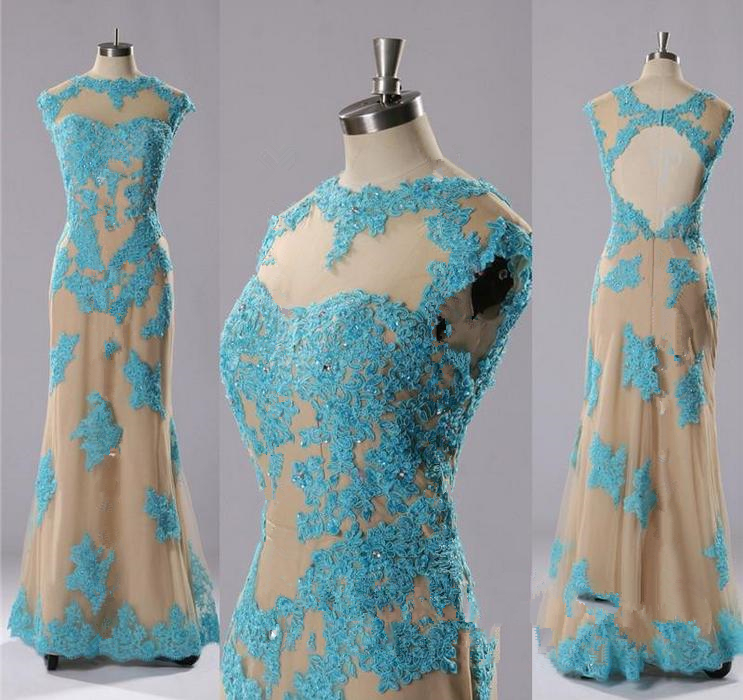 Blue Applique Mermaid Prom Dress,long Prom Dresses