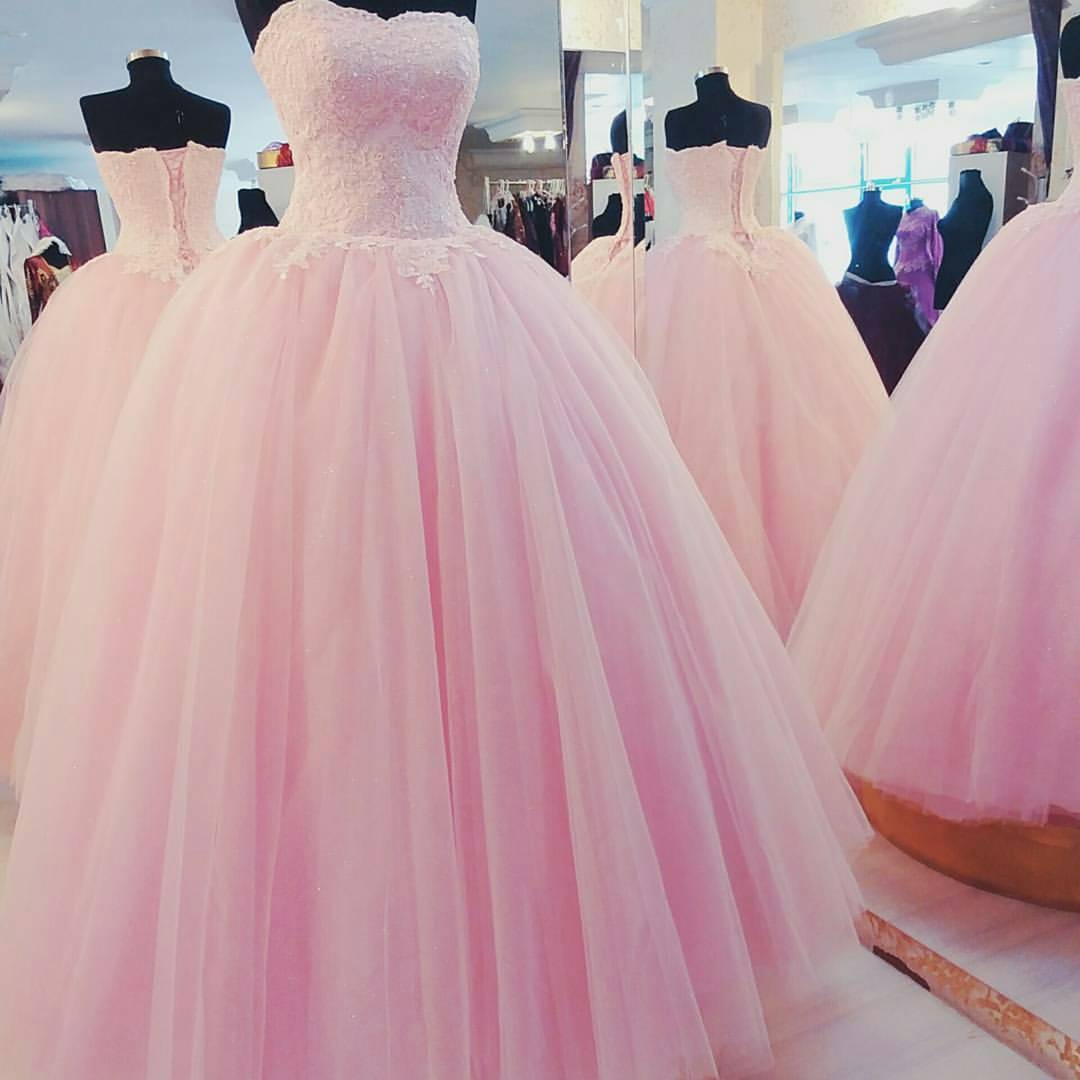 New Arrival Prom Dress,Modest Prom Dress,pink tulle wedding dresses lace appliques,ball gown wedding dresses