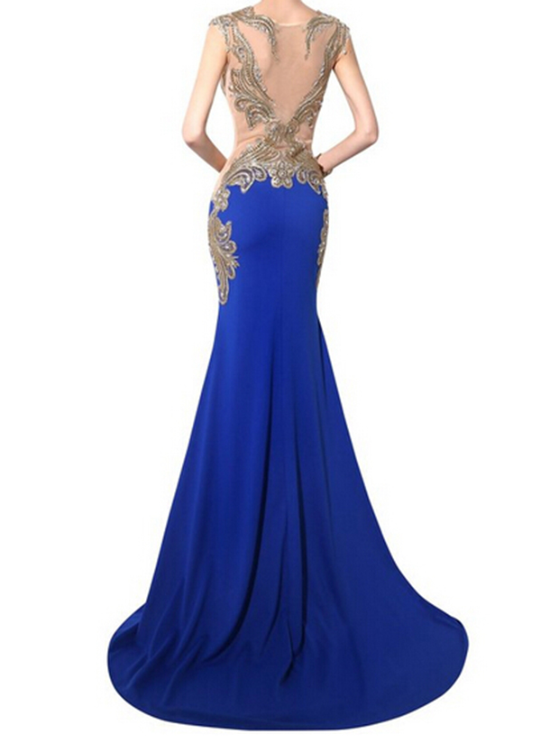 Women's Long Mermaid Prom Dress Chiffon Rhinestone Evening Dress ...