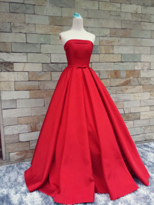 Elegant Red Satin Handmade Prom Gown 2017, Red Prom Dresses, Evening Dresses