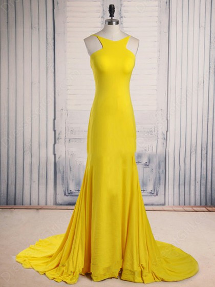 Pretty Handmade Yellow Scoop Neck Court Train Ruffles Backless Prom Dress, Prom Dresses on Luulla Pretty Handmade Yellow Scoop Neck Court Train Ruffles Backless Prom Dress, Prom Dresses on Luulla