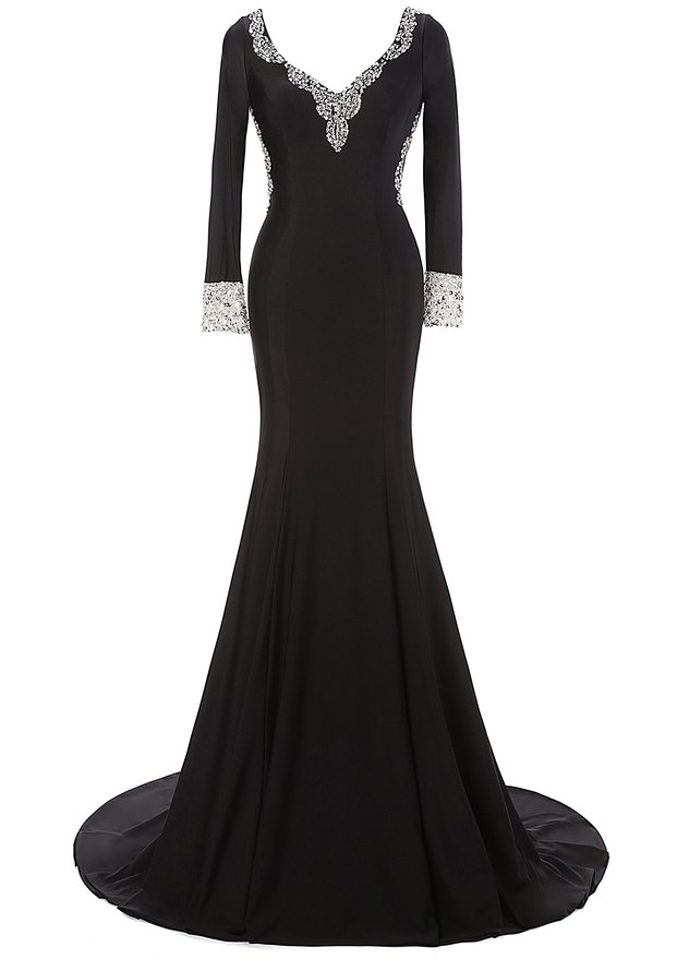 Black Sexy Long Prom Dresses, Long Sleeves Evening Dresses,2017 Mermaid Prom Dresses