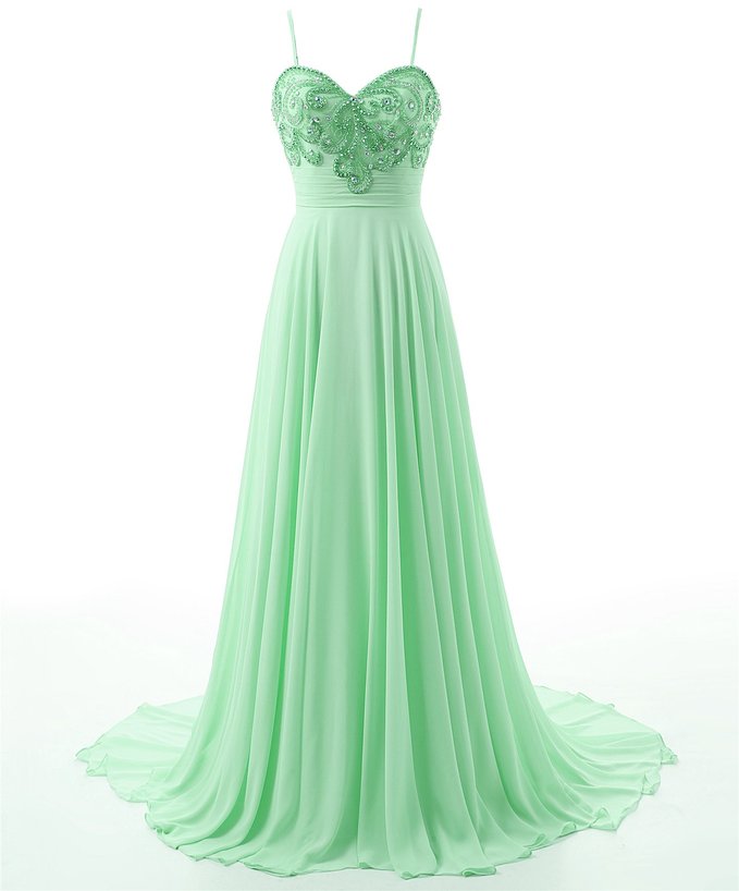 Mint Green Prom Dresses,sexy A-line Long Prom Gowns,custom Made Beading Chiffon Evening Dresses,2017 Dresses