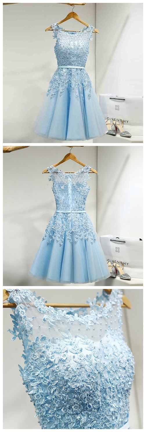 Blue Homecoming Dress,lovely Homecoming Dress,popular Homecoming Dress, Pretty Homecoming Dress,junior Homecoming Dress With Appliques,graduation