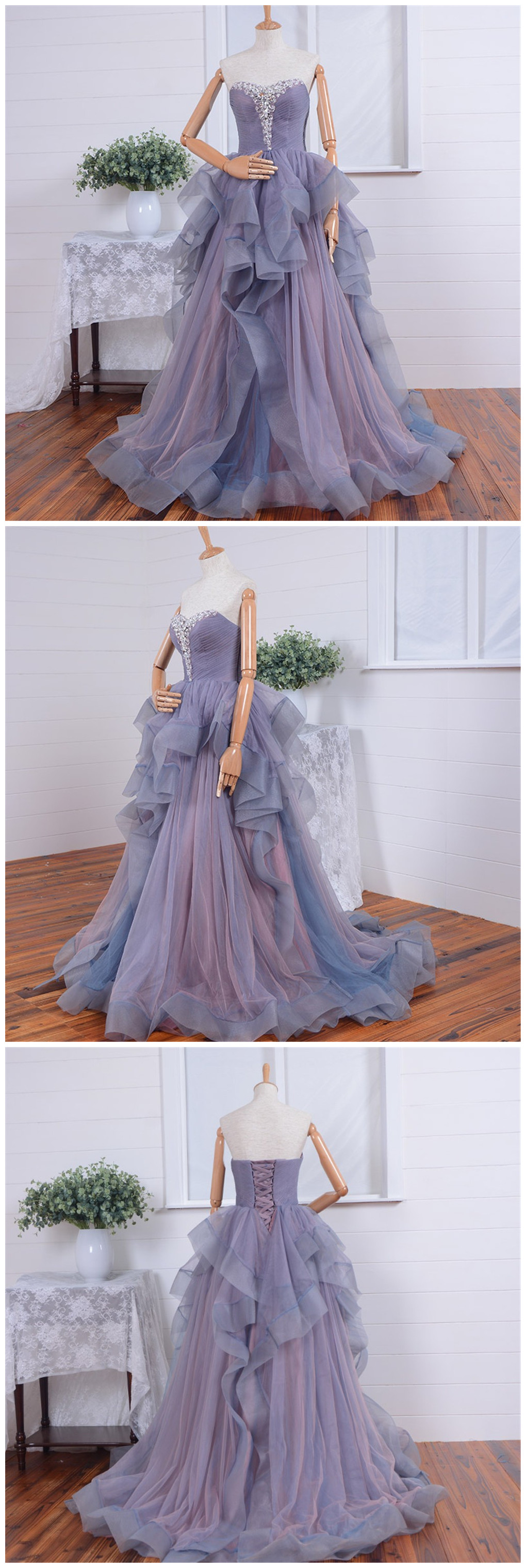 Real Long Prom Dress 2017 Elegant Puffy Vestido de Festa Crystal Beaded Tulle Women Prom Dresses