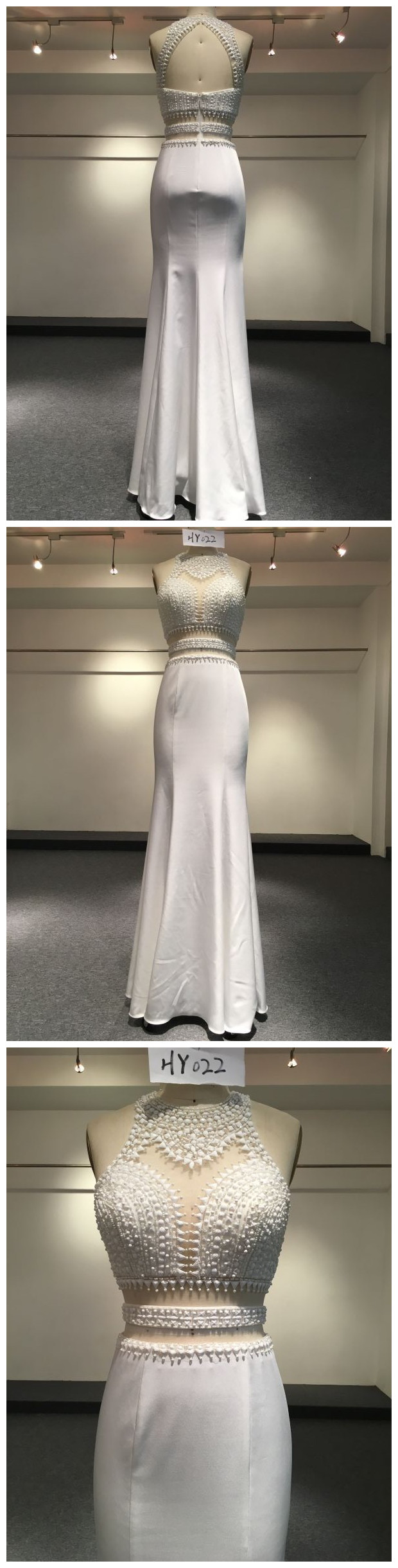 Real Sample Vestido De Festa Halter Three Pieces Backless Sexy Jersey Formal  Dress Mermaid Evening D on Luulla