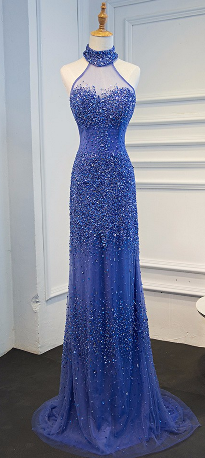 Royal Blue Halter Mermaid Gown – Bold & Elegant Evening Party Dress main image 1