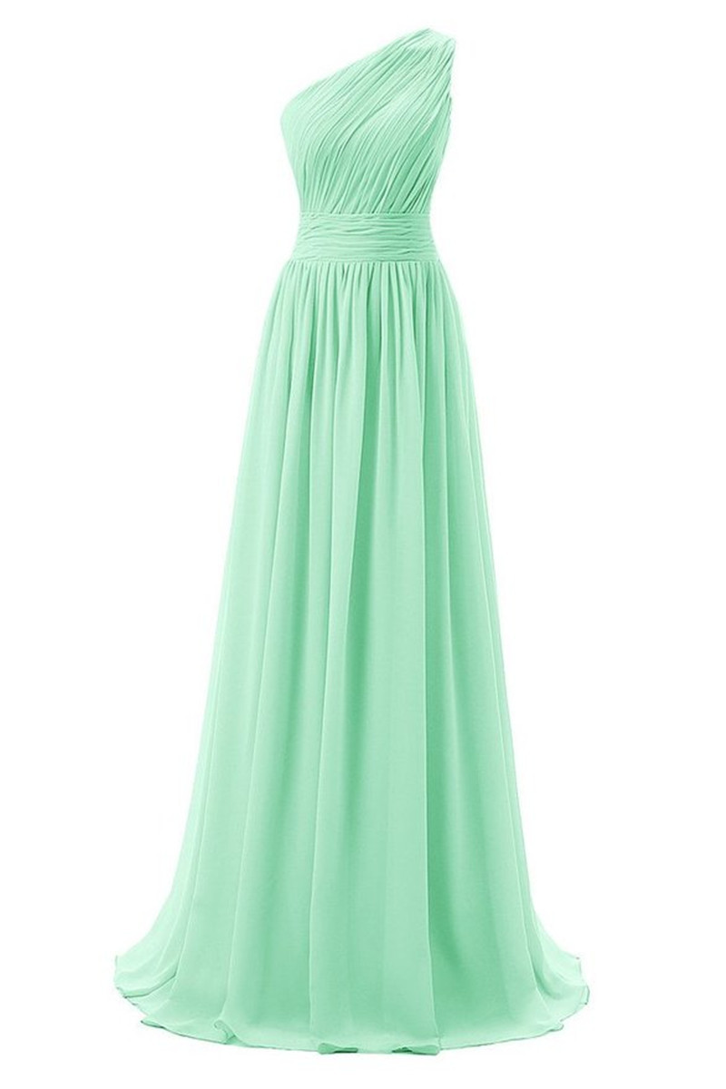 Beautiful Handmade Mint Green Long Prom Dresses, One Shoulder Bridesmaid Dresses, Mint Green Bridesmaid Dresses