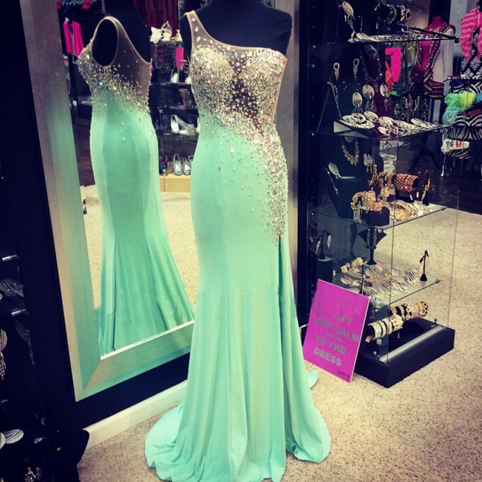 Crystal Sheath Mini Prom Dress With Pleated - Mint Green main image 1