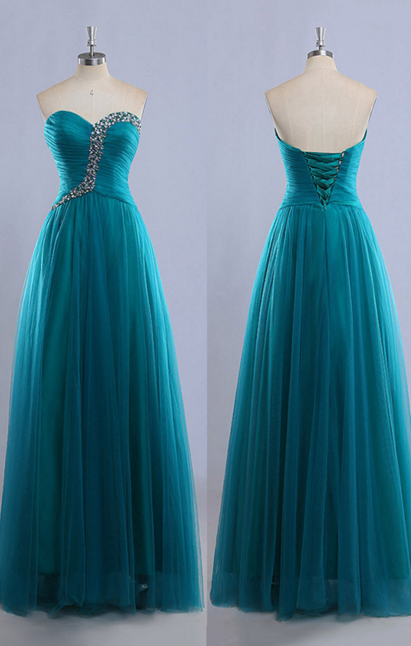Sweetheart Floor-length Ball Gowns, Gorgeous Tulle Prom Dress With Lace-up Back, Exclusive Beaded Prom Dress