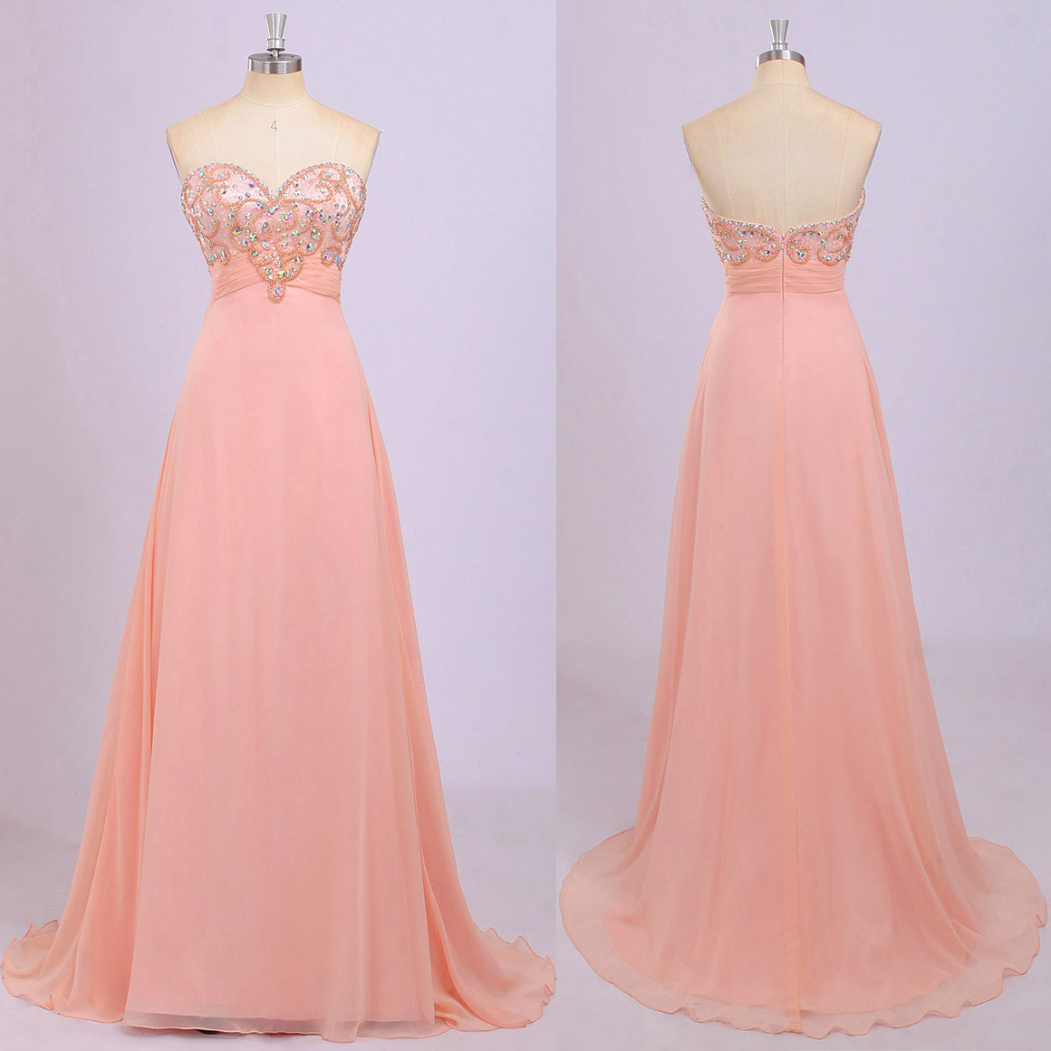 Different Blush Prom Dresses, Sweetheart Empire Prom Gowns, Beaded Chiffon Prom Dress With Ruching Detail