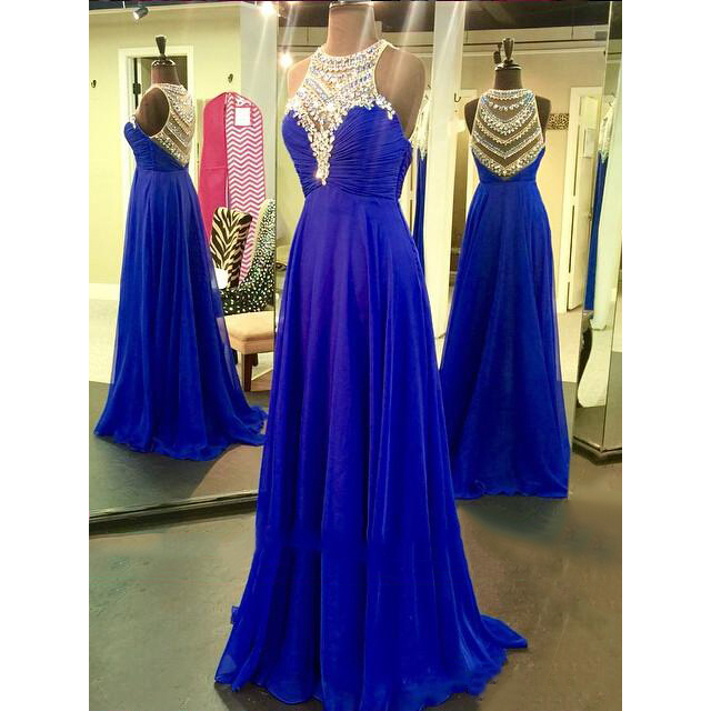 Royal Blue Prom Dresses With Sparkle Beads, Pretty Illusion Prom ...