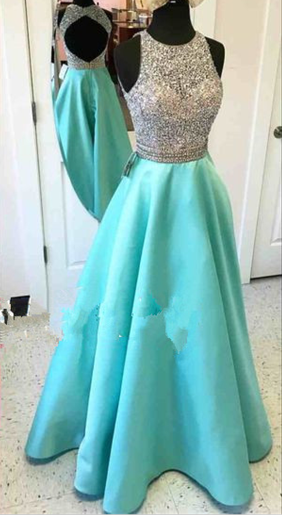 Fashion A-line Backless Prom Dresses Prom Party Dress Formal Gowns With Crystals